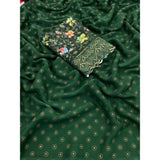 Generic Women's Printed Brasso Saree With Unstitched Blouse (Green, 5-6 Mtrs)
