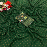 Generic Women's Printed Brasso Saree With Unstitched Blouse (Green, 5-6 Mtrs)