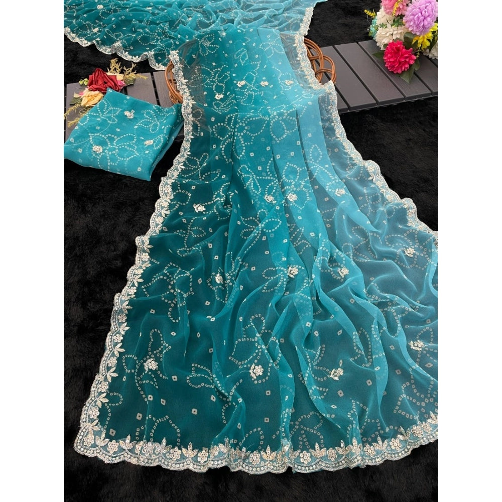 Generic Women's Digital Printed  Georgette Saree With Unstitched Blouse (Blue, 5-6 Mtrs)