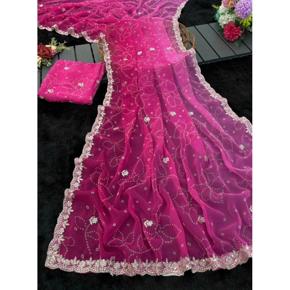 Generic Women's Digital Printed  Georgette Saree With Unstitched Blouse (Pink, 5-6 Mtrs)