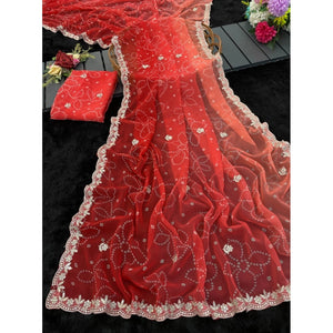 Generic Women's Digital Printed  Georgette Saree With Unstitched Blouse (Red, 5-6 Mtrs)