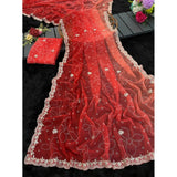 Generic Women's Digital Printed  Georgette Saree With Unstitched Blouse (Red, 5-6 Mtrs)
