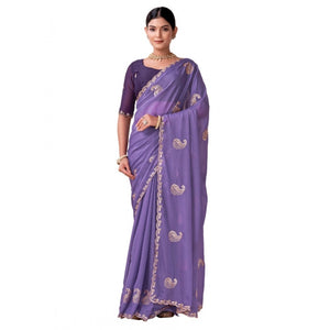 Generic Women's Digital Printed  Georgette Saree With Unstitched Blouse (Lavendar, 5-6 Mtrs)
