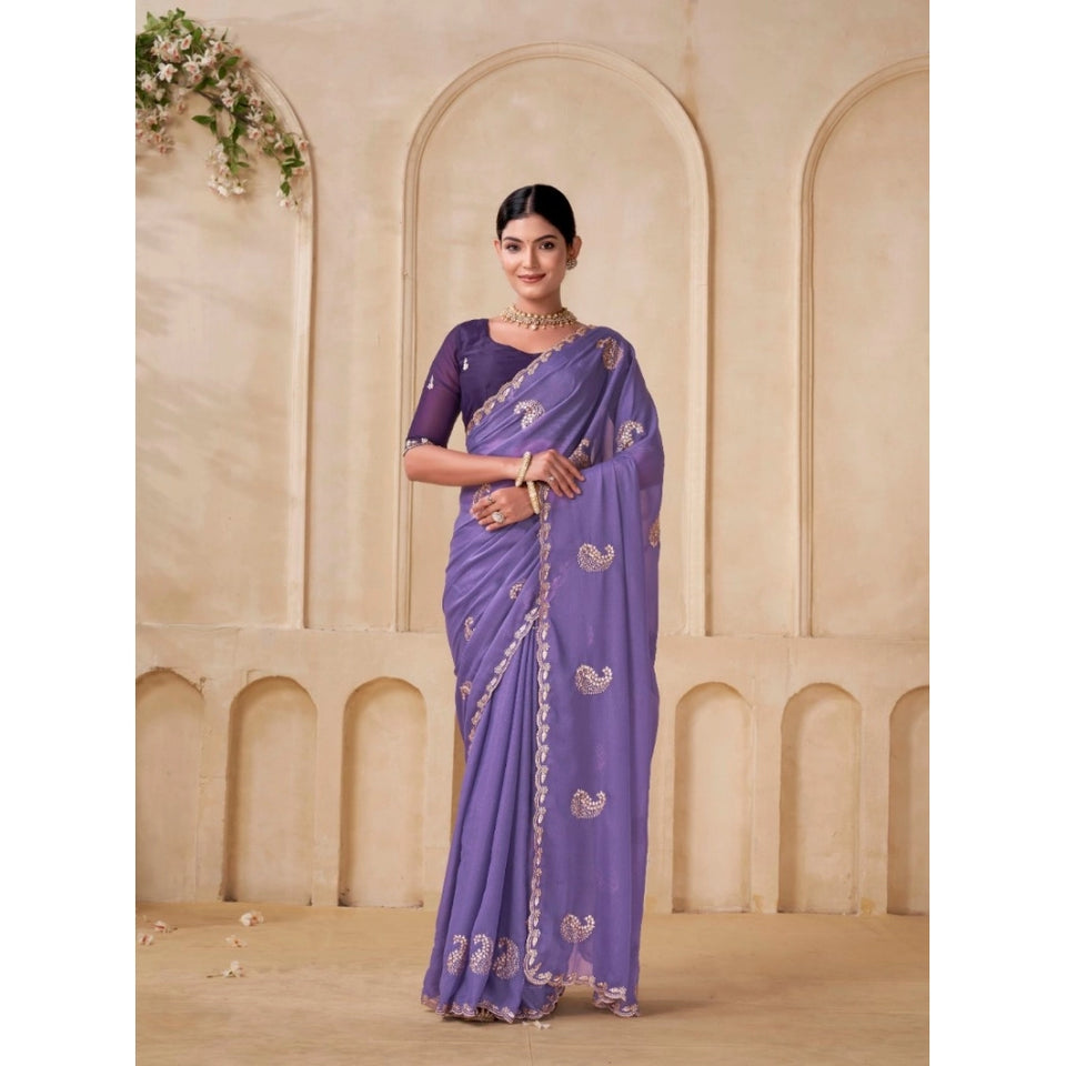 Generic Women's Digital Printed  Georgette Saree With Unstitched Blouse (Lavendar, 5-6 Mtrs)