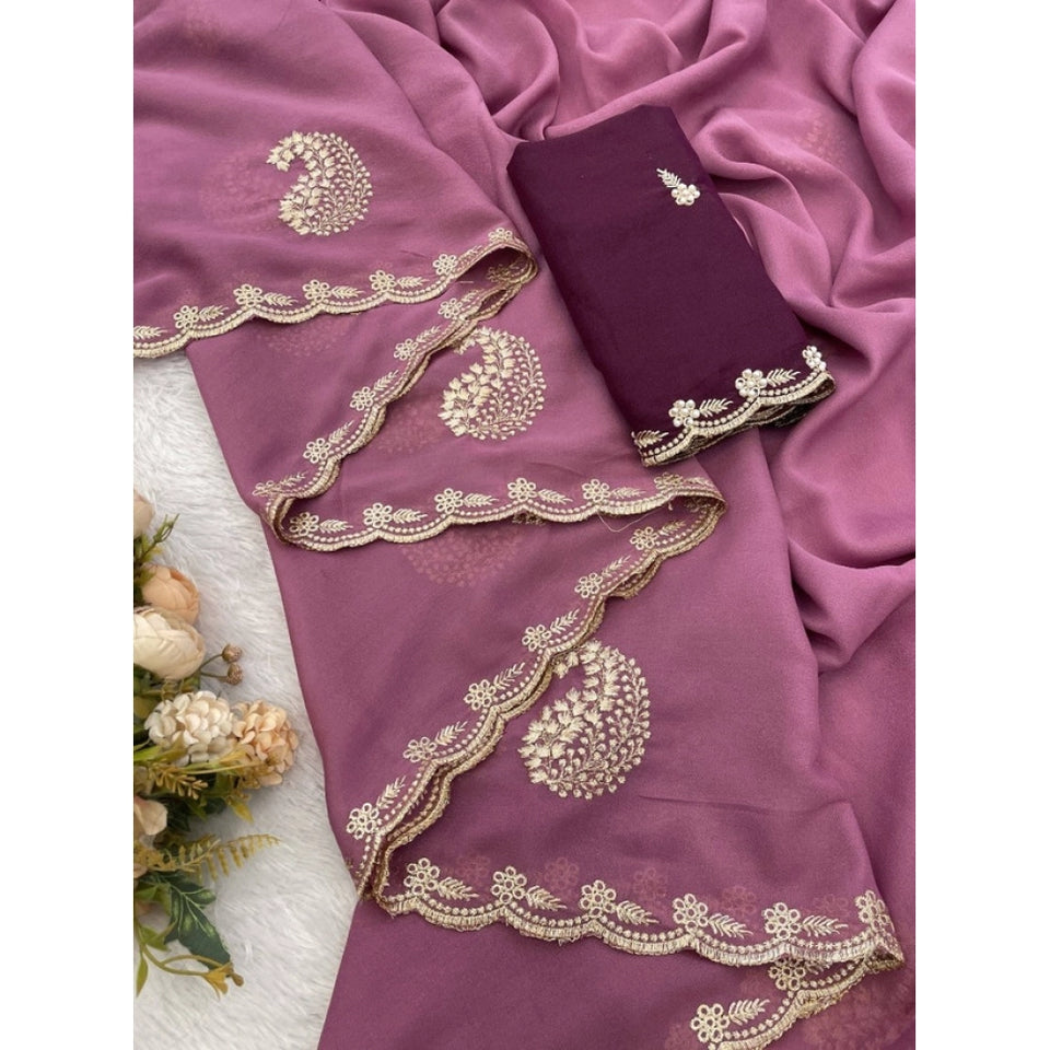 Generic Women's Digital Printed  Georgette Saree With Unstitched Blouse (Pink, 5-6 Mtrs)