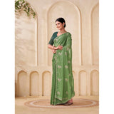 Generic Women's Digital Printed  Georgette Saree With Unstitched Blouse (Pista, 5-6 Mtrs)