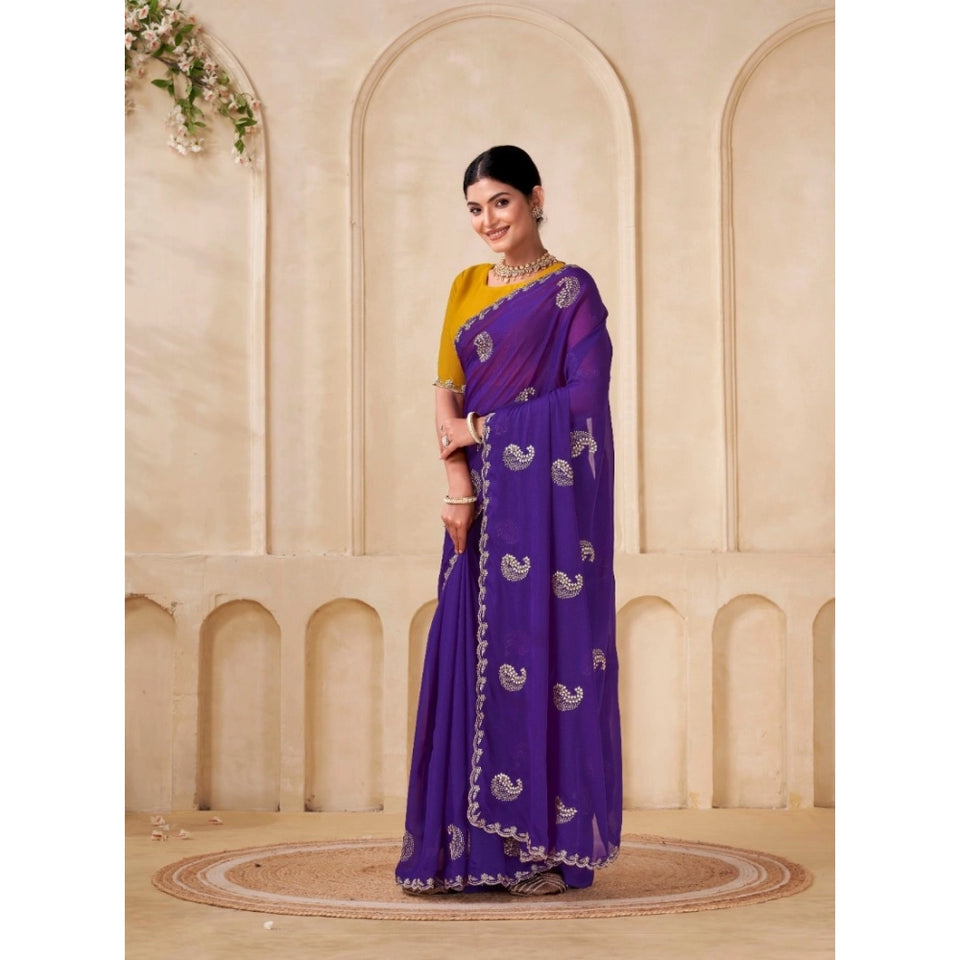 Generic Women's Digital Printed  Georgette Saree With Unstitched Blouse (Purple, 5-6 Mtrs)