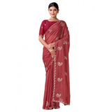 Generic Women's Digital Printed  Georgette Saree With Unstitched Blouse (Red, 5-6 Mtrs)