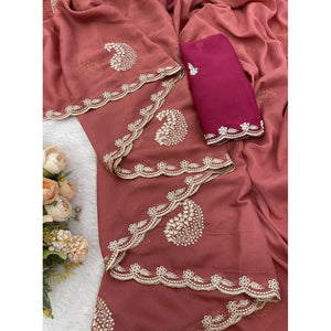 Generic Women's Digital Printed  Georgette Saree With Unstitched Blouse (Red, 5-6 Mtrs)