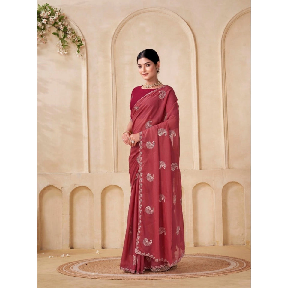 Generic Women's Digital Printed  Georgette Saree With Unstitched Blouse (Red, 5-6 Mtrs)