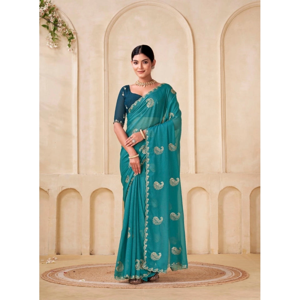 Generic Women's Digital Printed  Georgette Saree With Unstitched Blouse (Sky, 5-6 Mtrs)