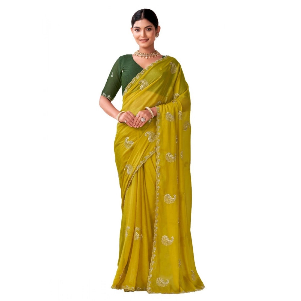 Generic Women's Digital Printed  Georgette Saree With Unstitched Blouse (Yellow, 5-6 Mtrs)