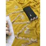 Generic Women's Digital Printed  Georgette Saree With Unstitched Blouse (Yellow, 5-6 Mtrs)