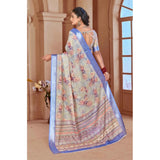Generic Women's Printed Cotton Linen Saree withPrinted  Saree With Unstitched Blouse (Beige, 5-6Mtrs)