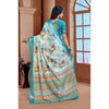 Generic Women's Printed Cotton Linen Saree withPrinted  Saree With Unstitched Blouse (Blue, 5-6Mtrs)