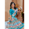Generic Women's Printed Cotton Linen Saree withPrinted  Saree With Unstitched Blouse (Blue, 5-6Mtrs)
