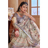 Generic Women's Printed Cotton Linen Saree withPrinted  Saree With Unstitched Blouse (Beige, 5-6Mtrs)
