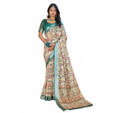 Generic Women's Printed Cotton Linen Saree withPrinted  Saree With Unstitched Blouse (Green, 5-6Mtrs)