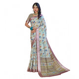 Generic Women's Printed Cotton Linen Saree withPrinted  Saree With Unstitched Blouse (Rust  , 5-6Mtrs)