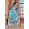 Generic Women's Printed Cotton Linen Saree withPrinted  Saree With Unstitched Blouse (Light Blue, 5-6Mtrs)