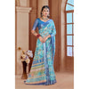 Generic Women's Printed Cotton Linen Saree withPrinted  Saree With Unstitched Blouse (Light Blue, 5-6Mtrs)