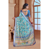 Generic Women's Printed Cotton Linen Saree withPrinted  Saree With Unstitched Blouse (Light Blue, 5-6Mtrs)