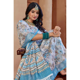 Generic Women's Printed Cotton Linen Saree withPrinted  Saree With Unstitched Blouse (Beige , 5-6Mtrs)