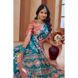 Generic Women's Printed Cotton Linen Saree withPrinted  Saree With Unstitched Blouse (Peacook Green, 5-6Mtrs)