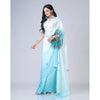 Generic Women's Soft Crepe Silk Printed Ready To Wear Saree With Unstitched Blouse 5.5Mtr (Sky Blue)