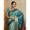 Generic Women's Silk Printed Saree With Unstitched Blouse 5.5Mtr (Blue)