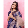 Generic Women's Banarasi Silk Printed Saree With Unstitched Blouse 5.5Mtr (Blue)