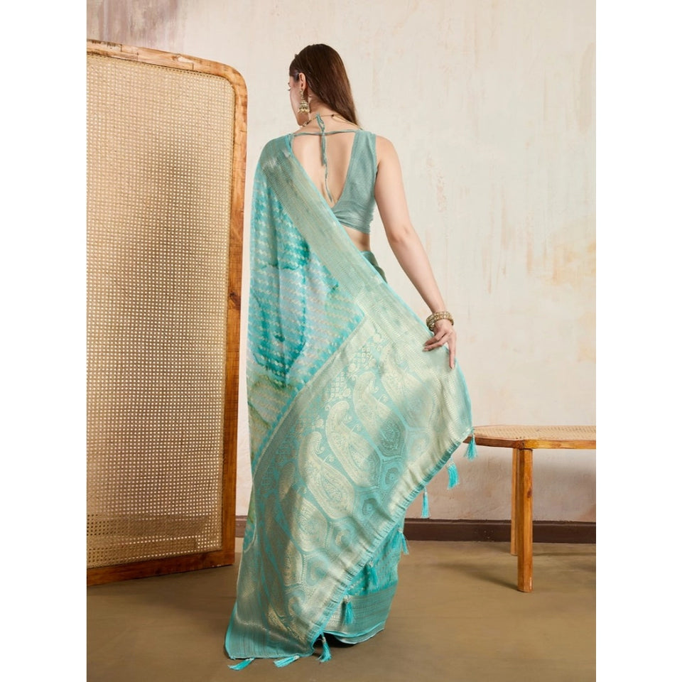 Generic Women's Viscose Printed Saree With Unstitched Blouse 5.5Mtr (Green)