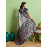 Generic Women's Silk Blend Printed Saree With Unstitched Blouse 5.5Mtr (Grey)