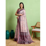 Generic Women's Silk Blend Printed Saree With Unstitched Blouse 5.5Mtr (Grey)