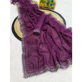 Generic Women's Georgette Stone Work Saree With Unstitched Blouse 5.5Mtr (Purple)