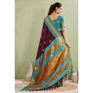 Generic Women's Silk Blended Jaquard Woven Saree With Unstitched Blouse 5.5Mtr (Purple)