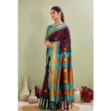 Generic Women's Silk Blended Jaquard Woven Saree With Unstitched Blouse 5.5Mtr (Purple)