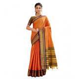 Generic Women's Silk Blended Jaquard Woven Saree With Unstitched Blouse 5.5Mtr (Orange)