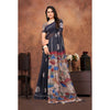 Generic Women's Linen Printed Saree With Unstitched Blouse 5.5Mtr (Black)