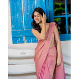 Generic Women's Silk Embroidred Saree With Unstitched Blouse 5.5Mtr (Pink)