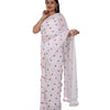 Generic Women's Linen Printed Saree With Unstitched Blouse 5.5Mtr (White)