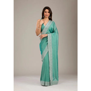 Generic Women's Silk Embroidred Saree With Unstitched Blouse 5.5Mtr (Light Green)