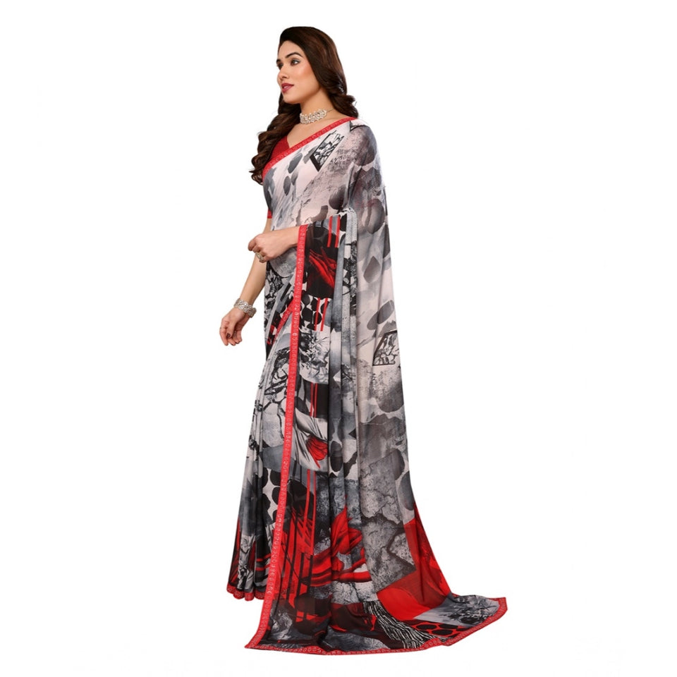 Generic Women's Georgette Printed Saree With Unstitched Blouse 5.5Mtr (Red)