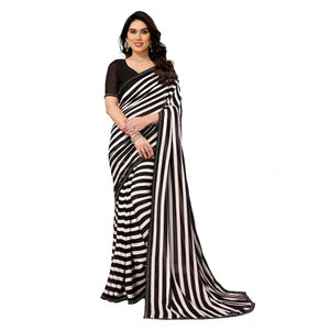 Generic Women's Georgette Printed Saree With Unstitched Blouse 5.5Mtr (Black)