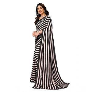 Generic Women's Georgette Printed Saree With Unstitched Blouse 5.5Mtr (Black)