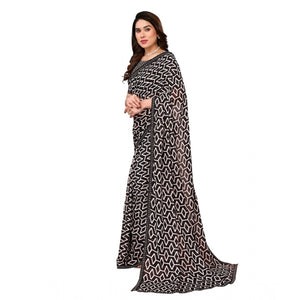 Generic Women's Georgette Printed Saree With Unstitched Blouse 5.5Mtr (Black)