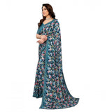 Generic Women's Georgette Printed Saree With Unstitched Blouse 5.5Mtr (Sky Blue)