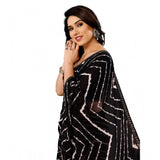 Generic Women's Georgette Printed Saree With Unstitched Blouse 5.5Mtr (Black)