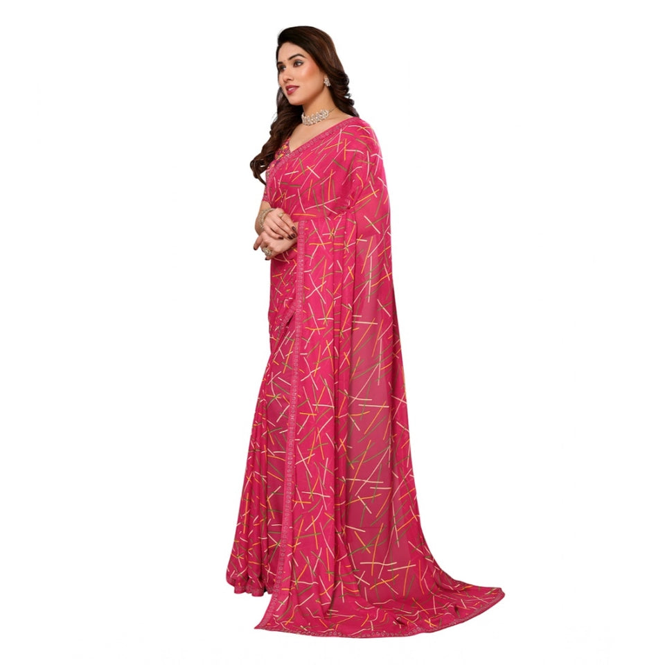 Generic Women's Georgette Printed Saree With Unstitched Blouse 5.5Mtr (Red)
