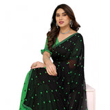 Generic Women's Georgette Printed Saree With Unstitched Blouse 5.5Mtr (Black-Green)
